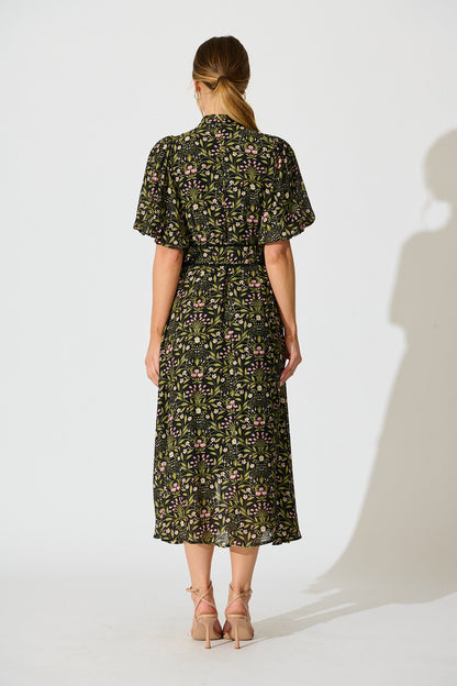 Selestia Maxi Dress in Black Floral