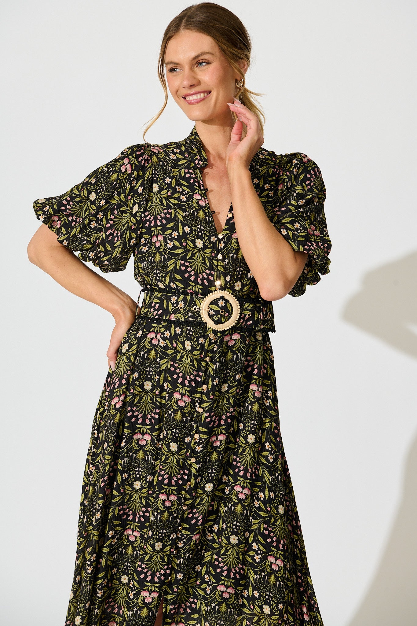 Selestia Maxi Dress in Black Floral