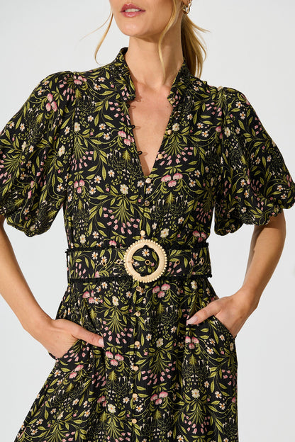 Selestia Maxi Dress in Black Floral