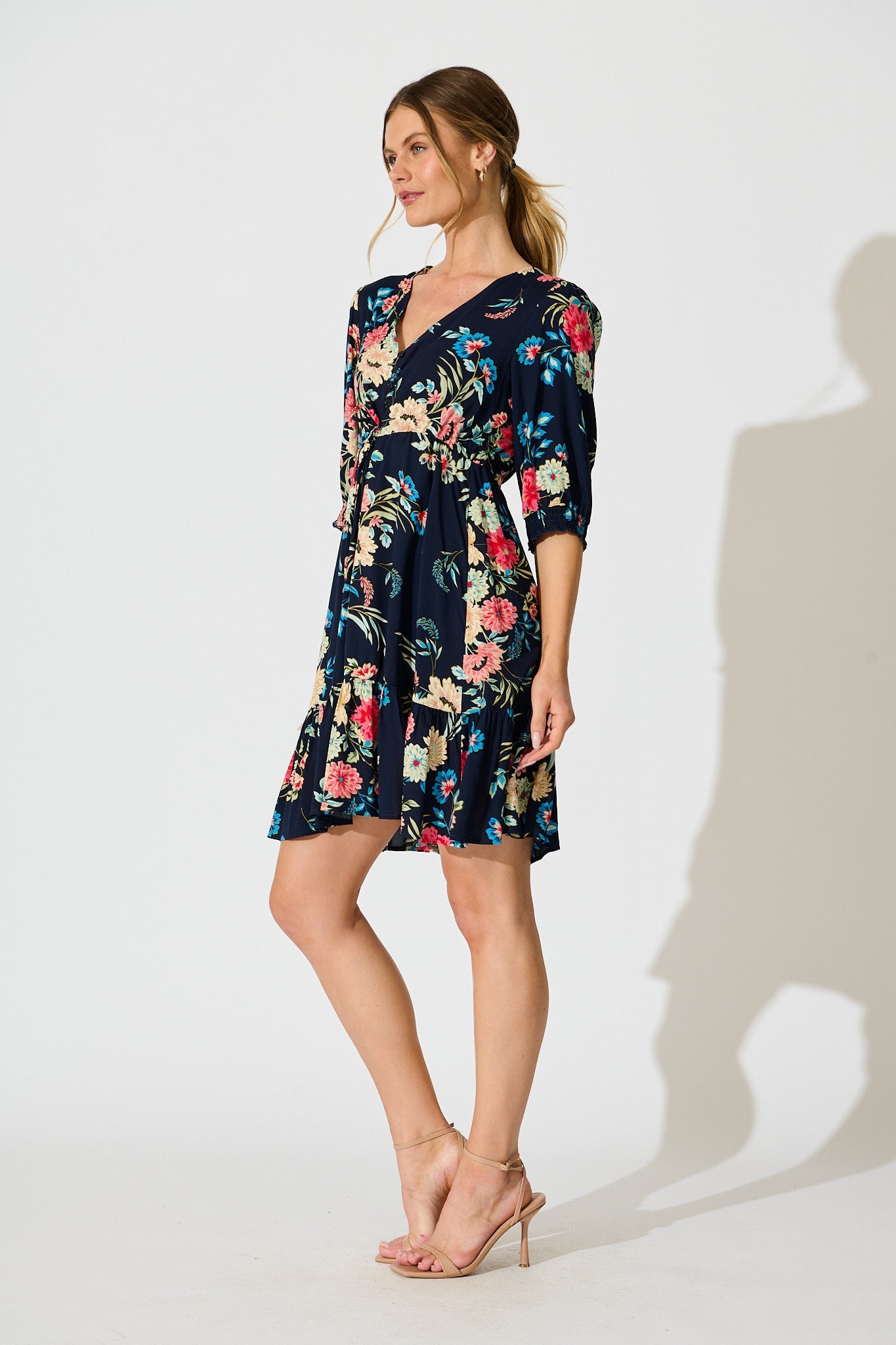 Undine Dress in Navy with Multi Floral