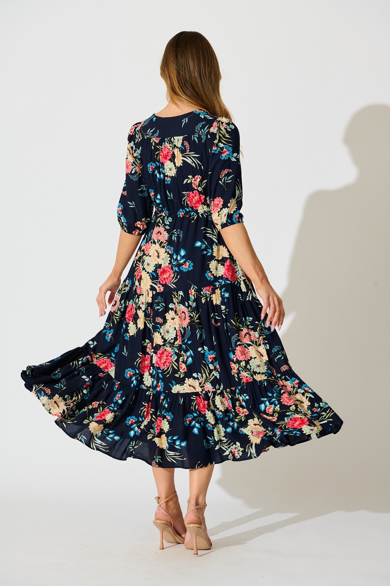 Jolanta Midi Dress in Navy with Multi Floral