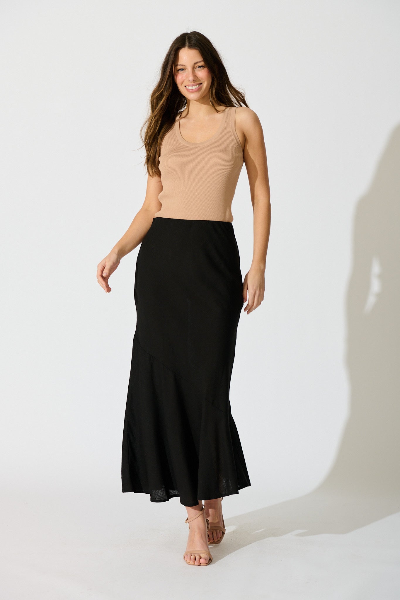 Charlee Maxi Skirt in Black Linen Blend