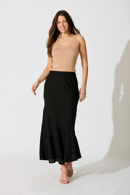 Charlee Maxi Skirt in Black Linen Blend