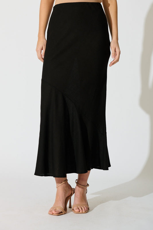 Charlee Maxi Skirt in Black Linen Blend