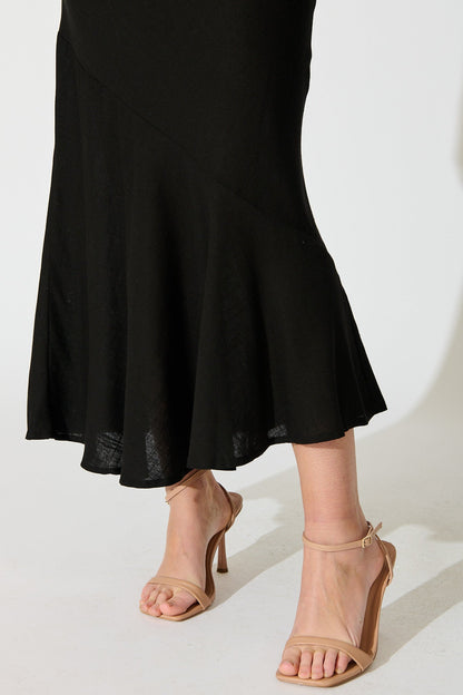 Charlee Maxi Skirt in Black Linen Blend