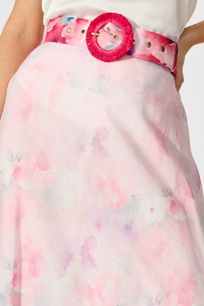 Secret Garden Maxi Skirt in Pink with Multi Floral Cotton Blend
