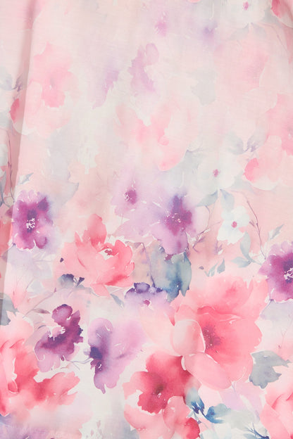 Secret Garden Maxi Skirt in Pink with Multi Floral Cotton Blend