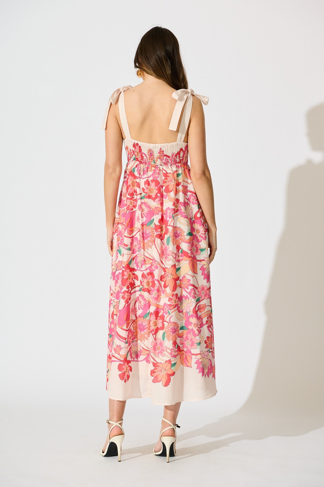 Grazia Maxi Sundress in Cream with Pink Multi Linen Blend