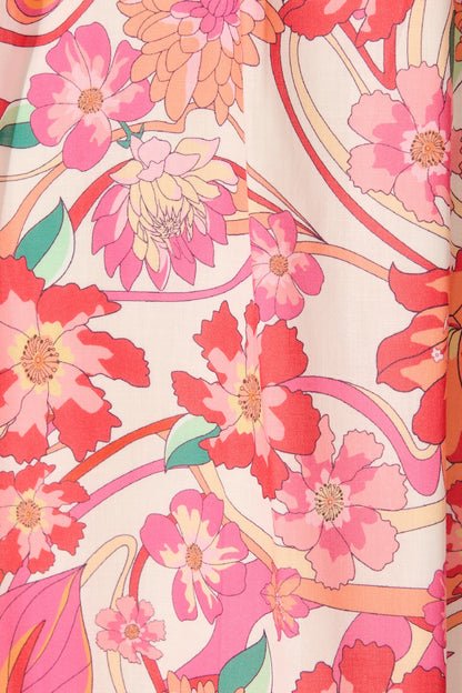 Grazia Maxi Sundress in Cream with Pink Multi Linen Blend