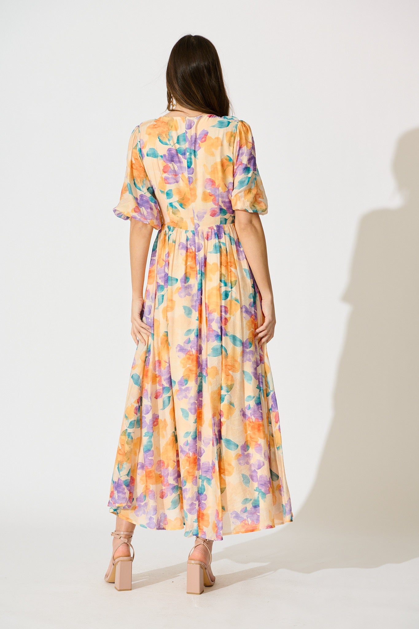 Seraphine Maxi Dress in Tangerine Multi Watercolour Floral