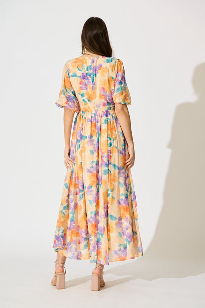 Seraphine Maxi Dress in Tangerine Multi Watercolour Floral