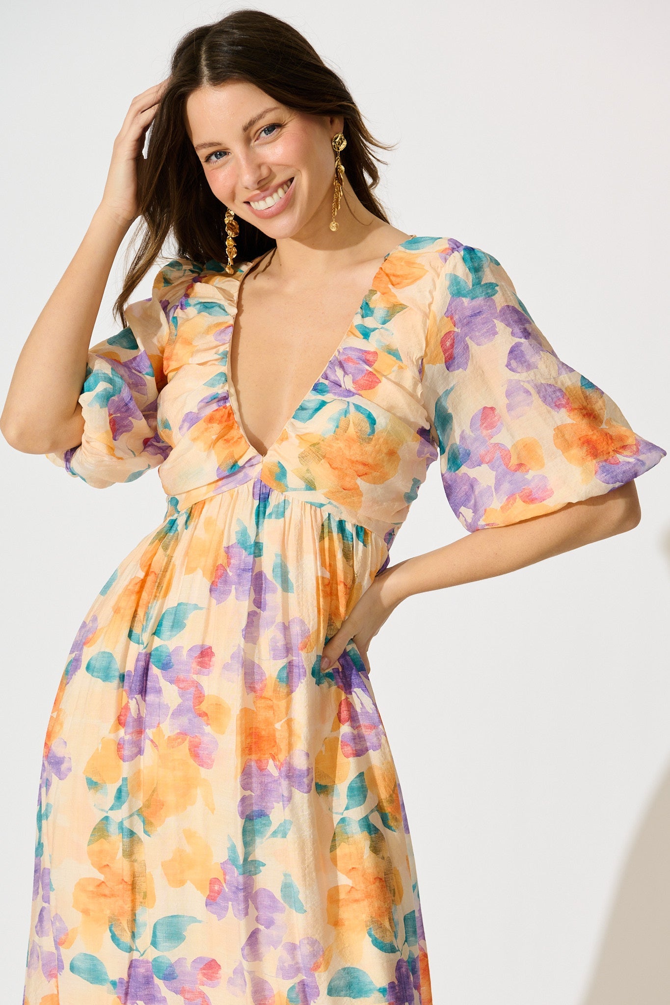 Seraphine Maxi Dress in Tangerine Multi Watercolour Floral