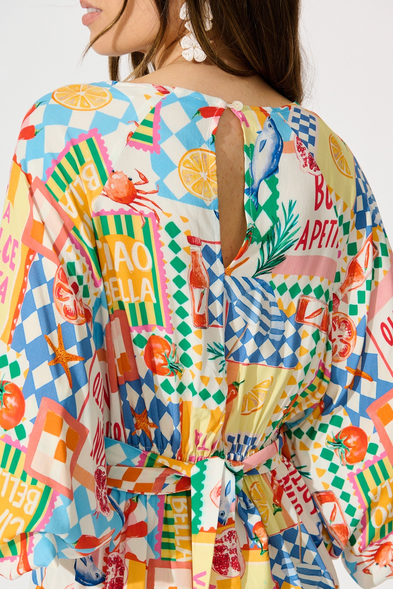 Otillie Playsuit in White Multi Conversational Print