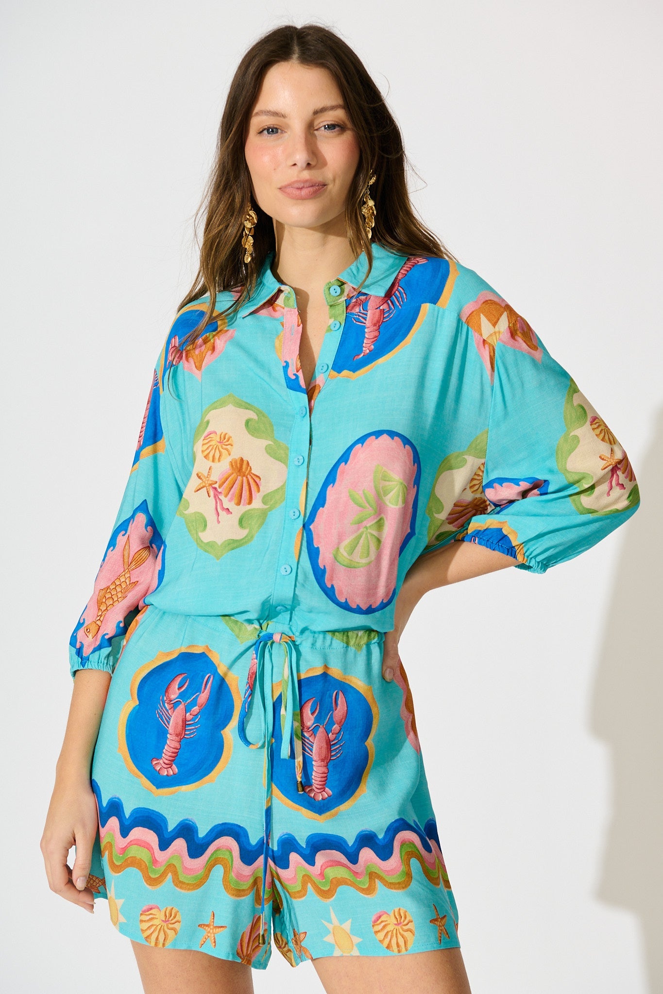 Micaela Playsuit in Blue Seashell Print