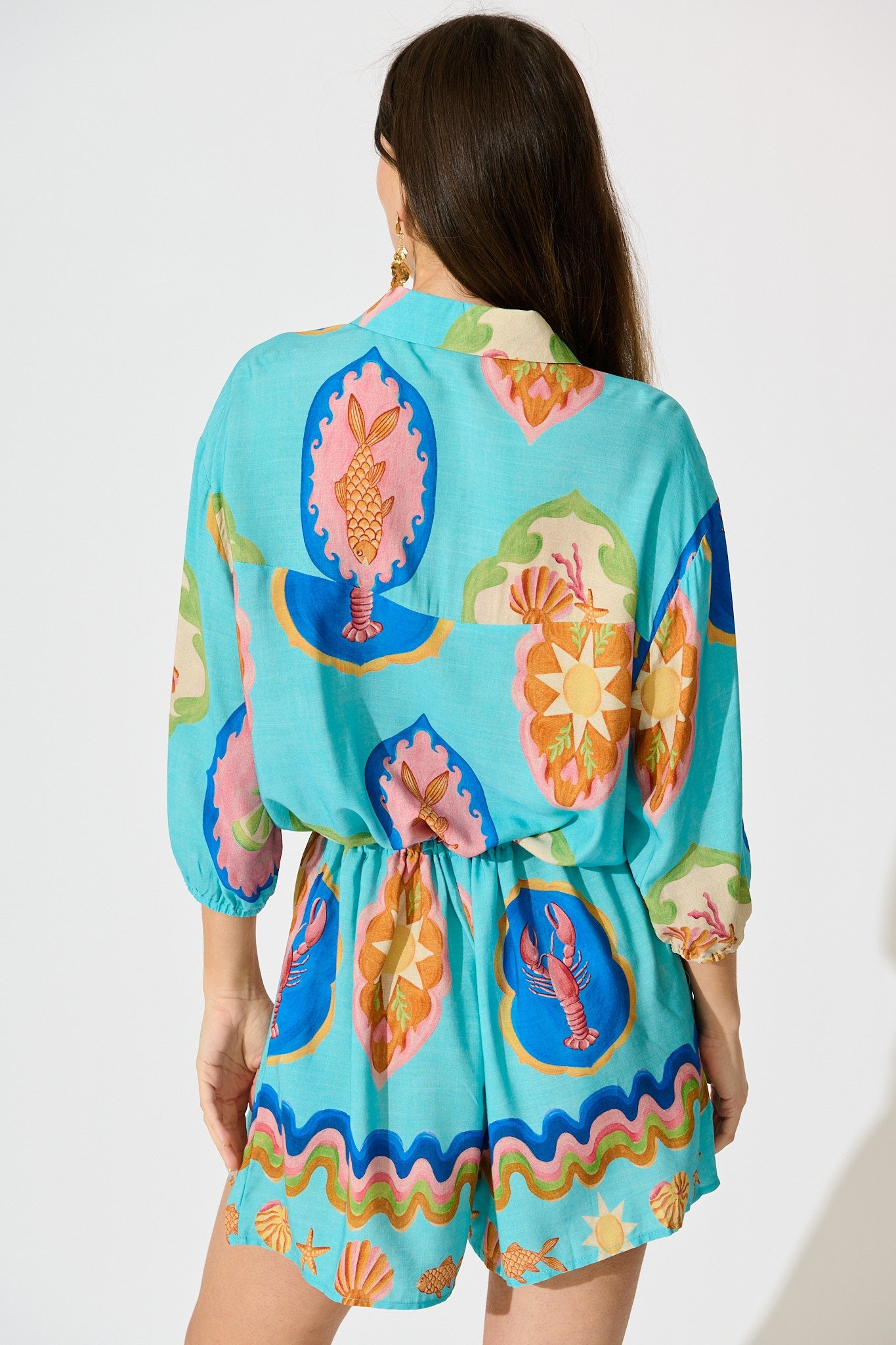 Micaela Playsuit in Blue Seashell Print