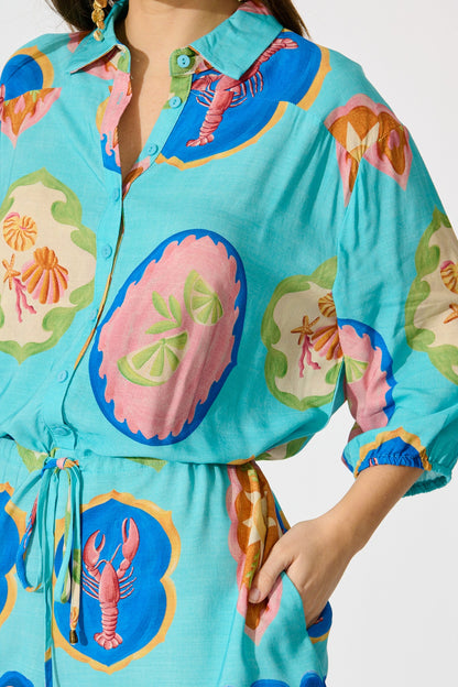 Micaela Playsuit in Blue Seashell Print