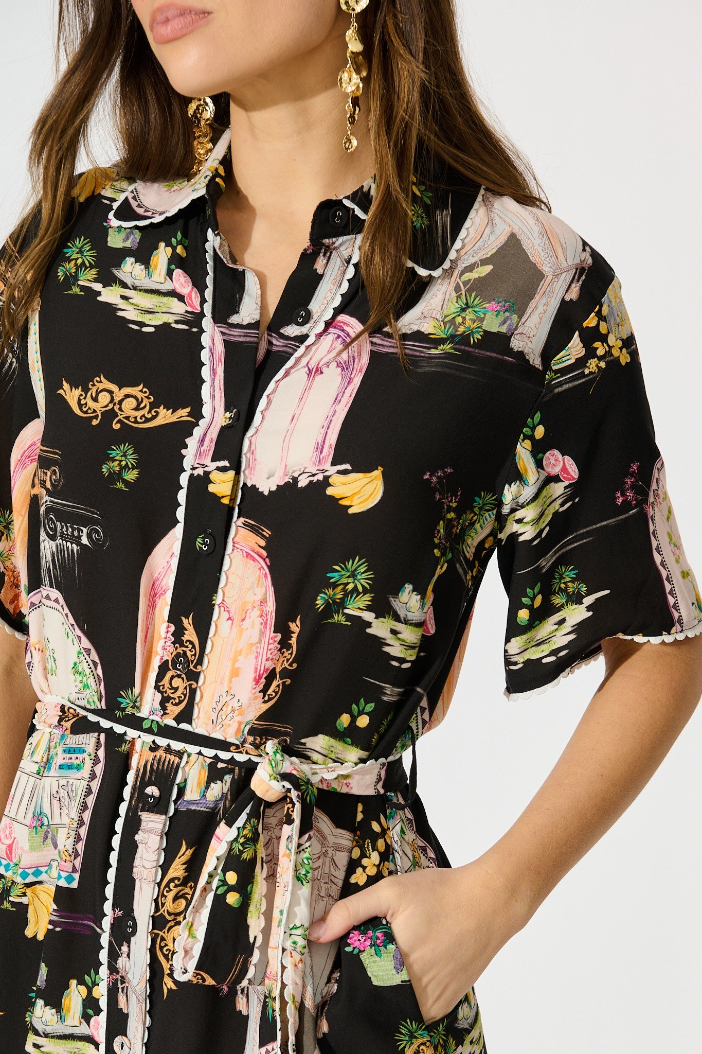 Orsa Shirt Dress In Black Multi Print