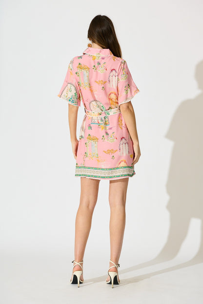 Orsa Shirt Dress in Pink Multi Print