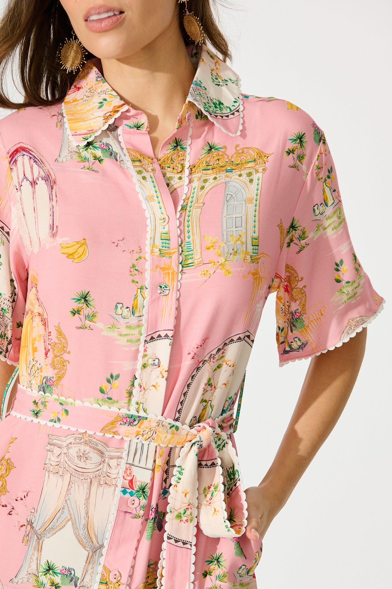 Orsa Shirt Dress in Pink Multi Print