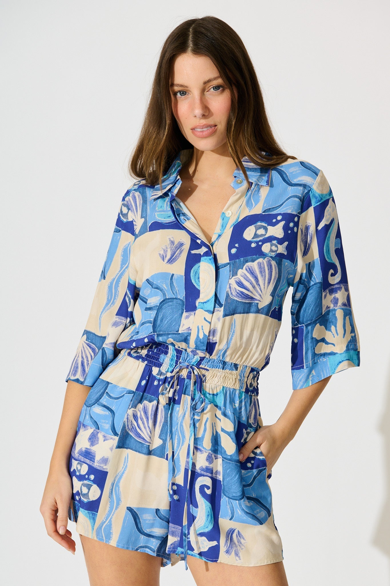 Billini Playsuit in Blue Sea Shell Print