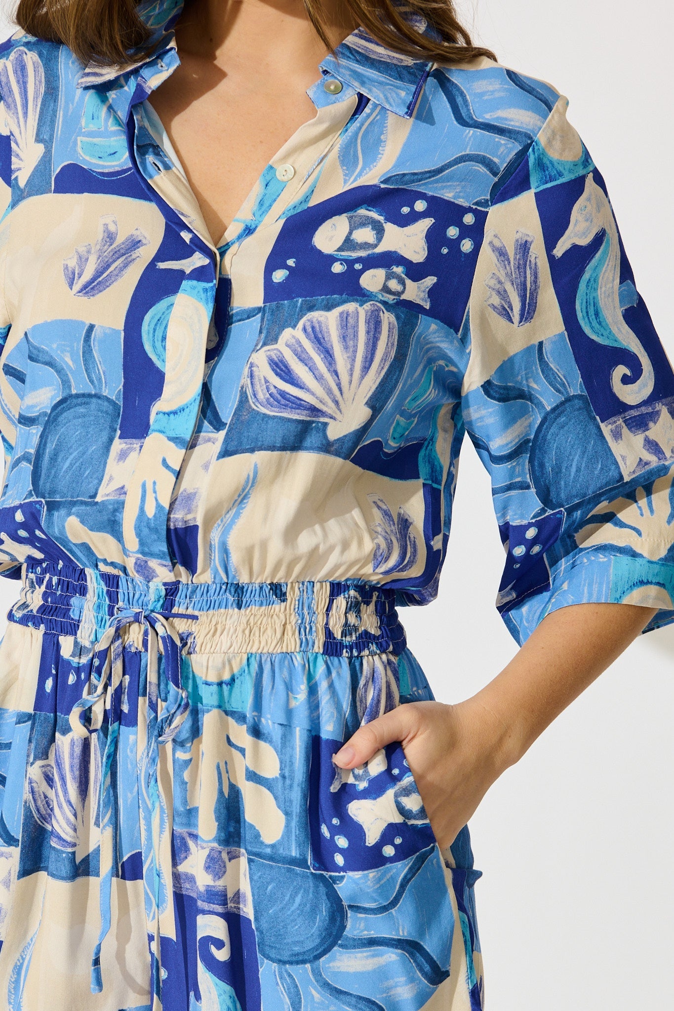 Billini Playsuit in Blue Sea Shell Print