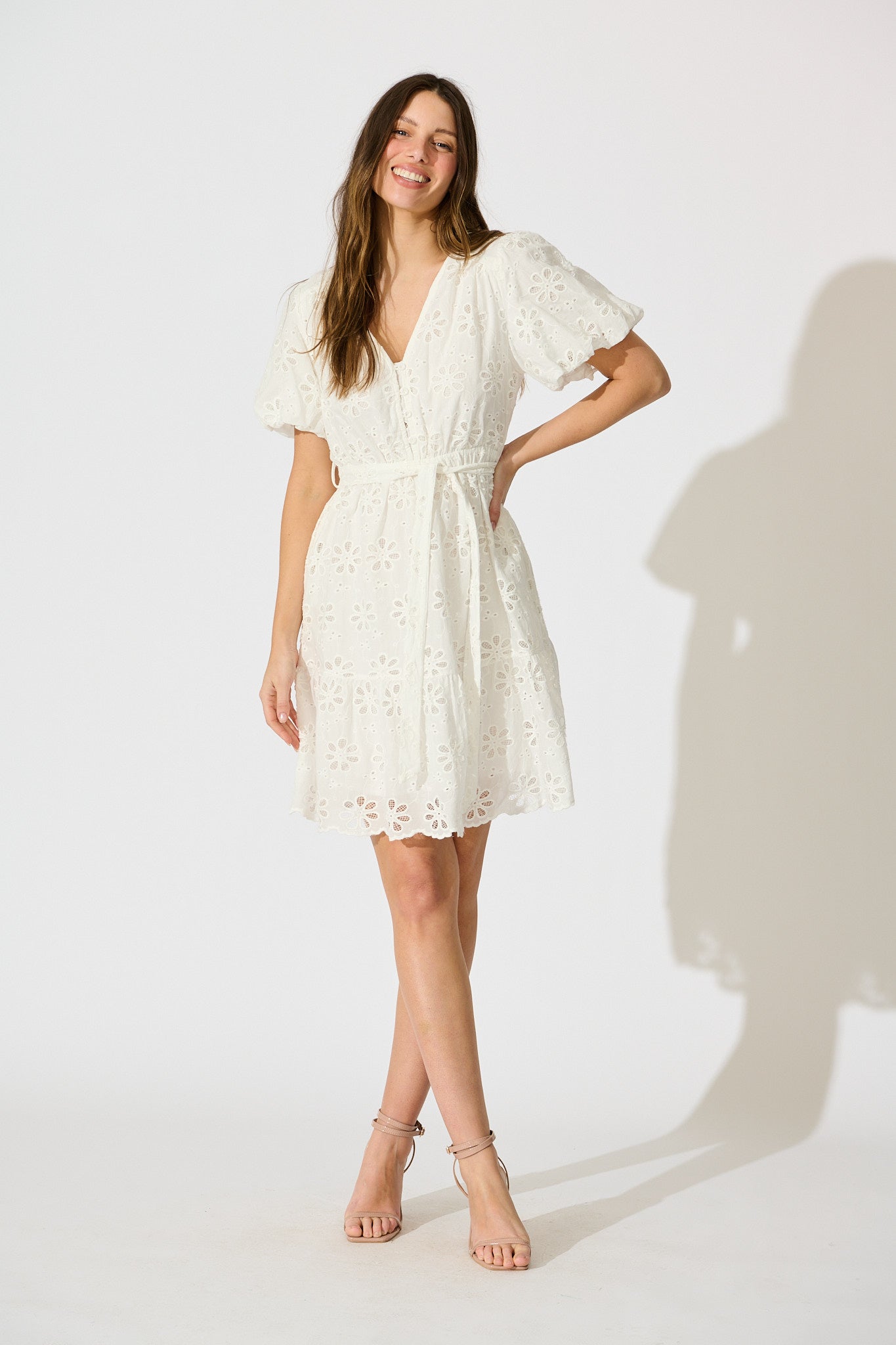 Juliette Dress in White Broderie Cotton