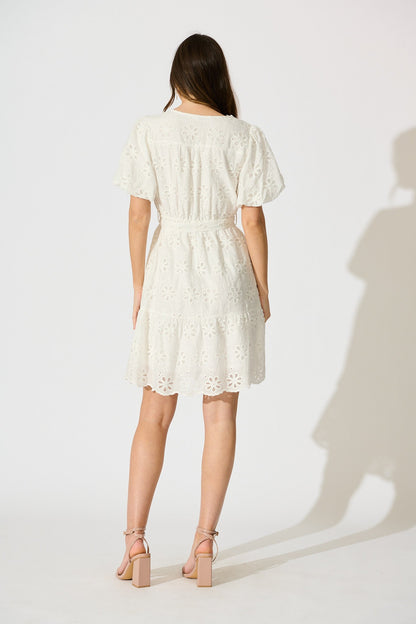 Juliette Dress in White Broderie Cotton