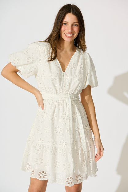 Juliette Dress in White Broderie Cotton