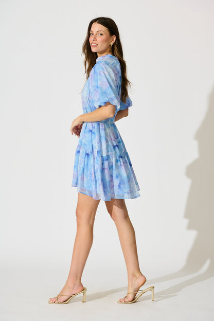 Dawnfall Dress in Blue Floral Chiffon