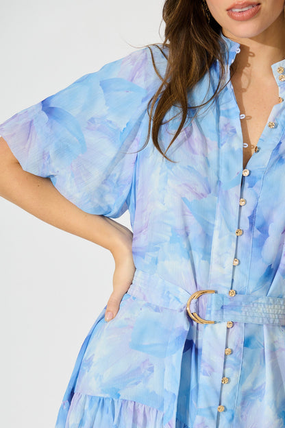 Dawnfall Dress in Blue Floral Chiffon