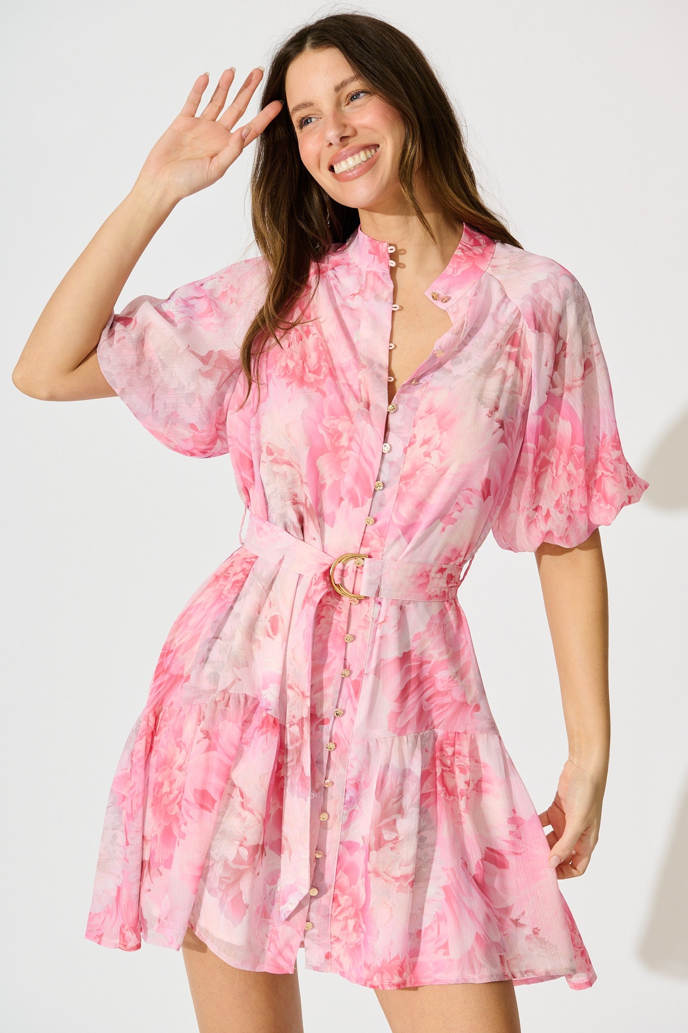 Dawnfall Dress in Pink Floral Chiffon
