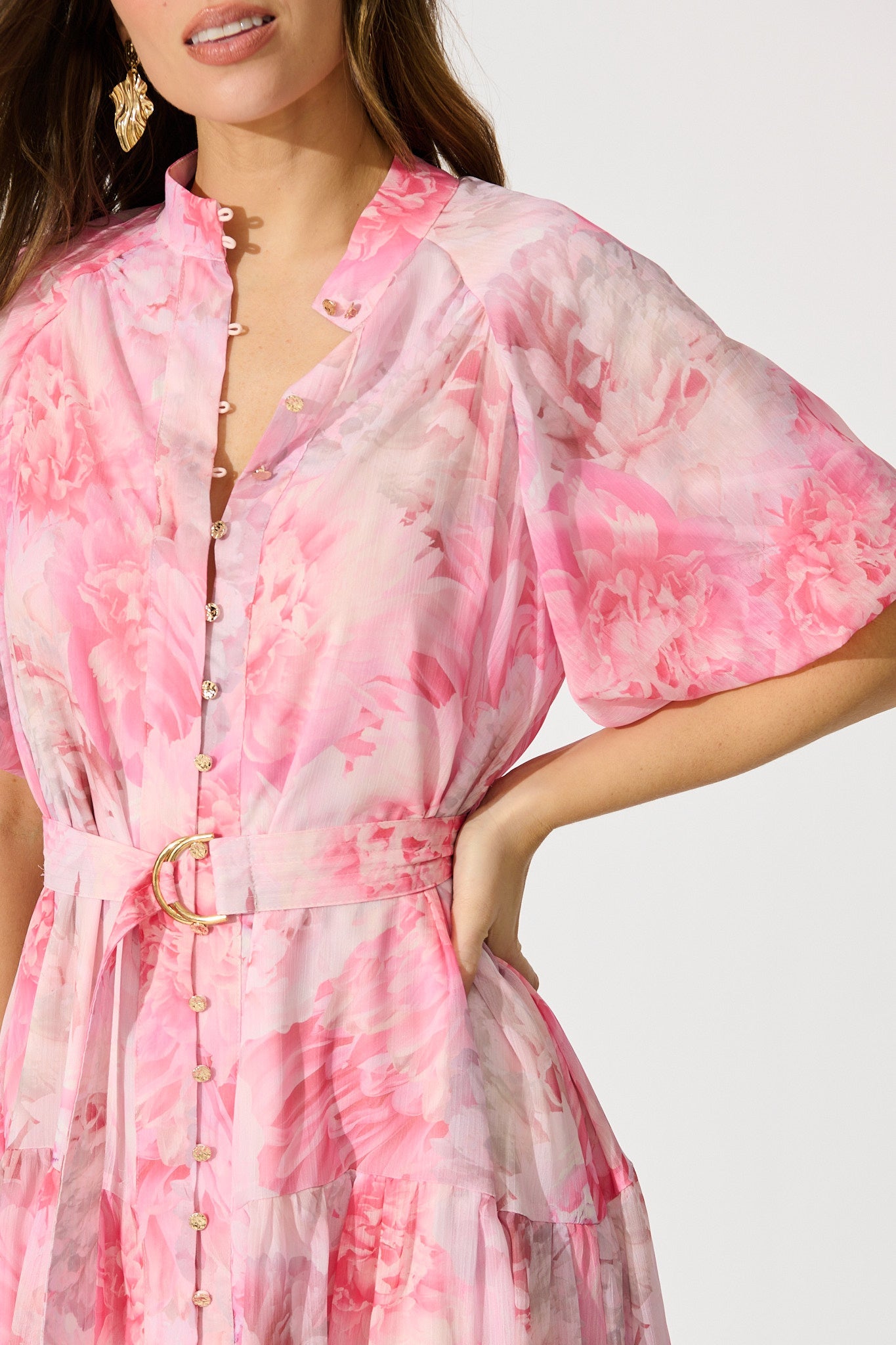 Dawnfall Dress in Pink Floral Chiffon