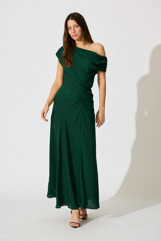 Marielle Off Shoulder Maxi Dress in Emerald Chiffon