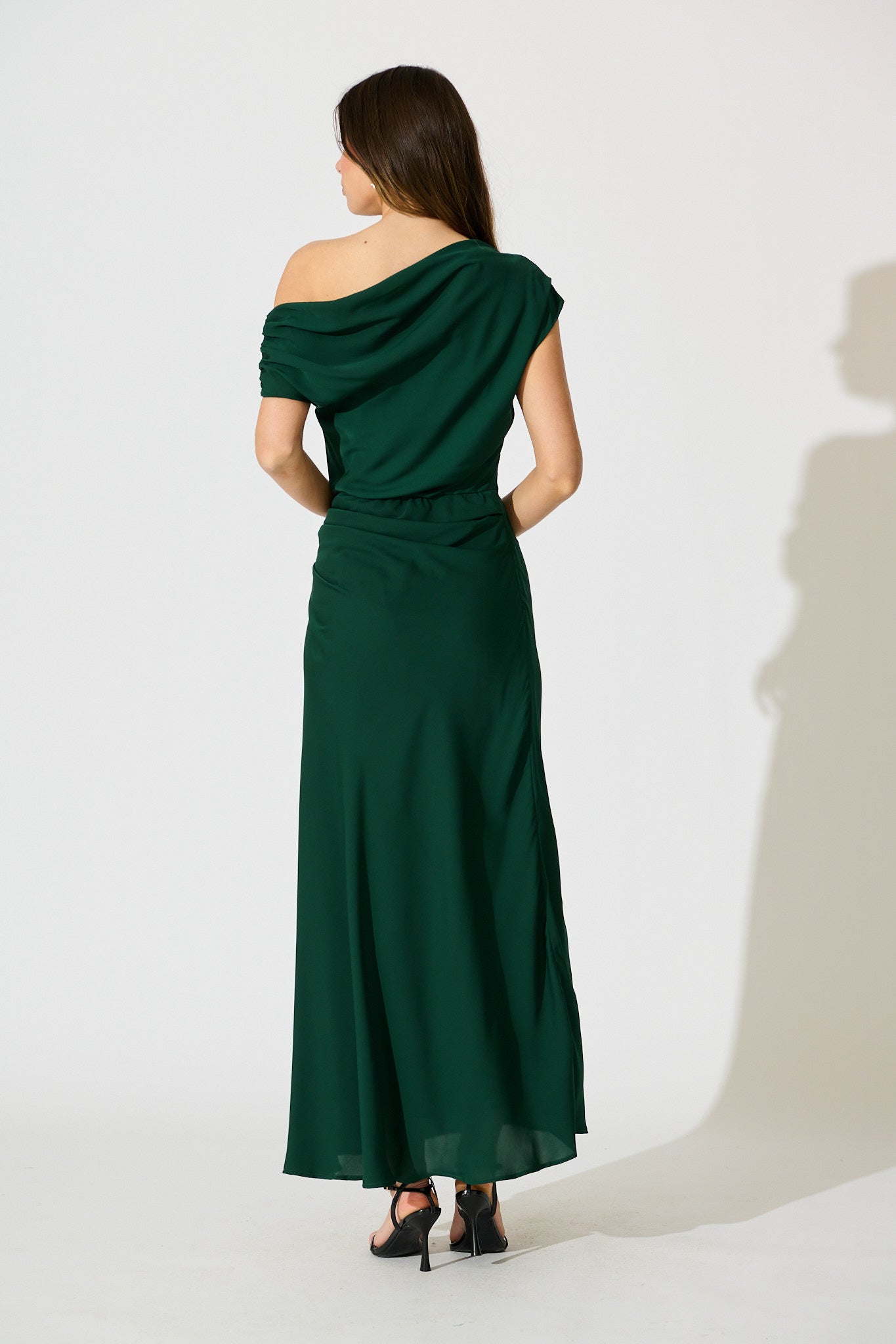 Marielle Off Shoulder Maxi Dress in Emerald Chiffon