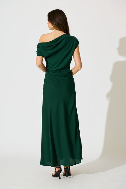 Marielle Off Shoulder Maxi Dress in Emerald Chiffon