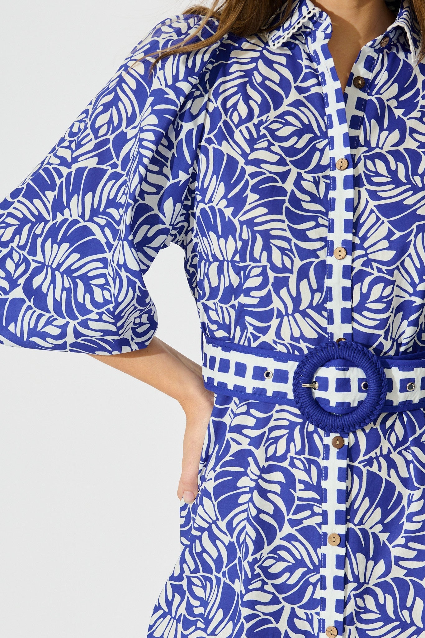 Carys Dress in Blue with White Cotton