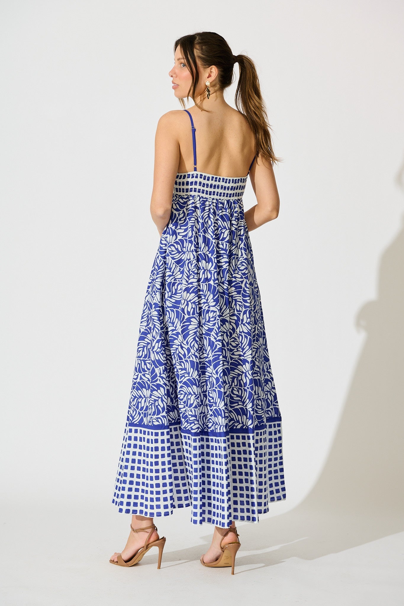 Lova Maxi Sundress in Blue with White Cotton