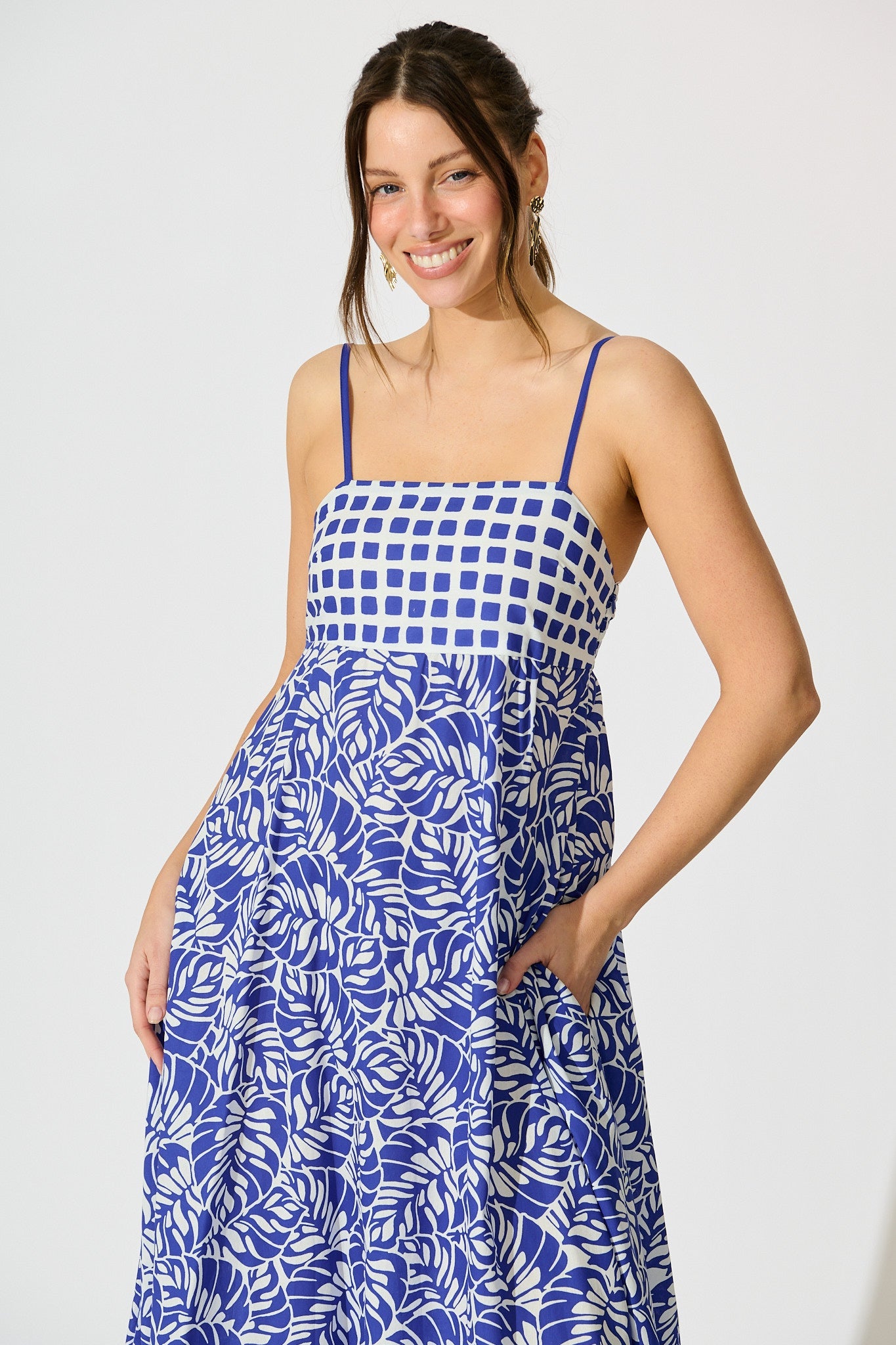 Lova Maxi Sundress in Blue with White Cotton
