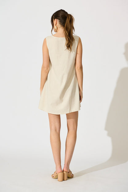 Elisara Tie Front Dress in Oatmeal Linen Blend