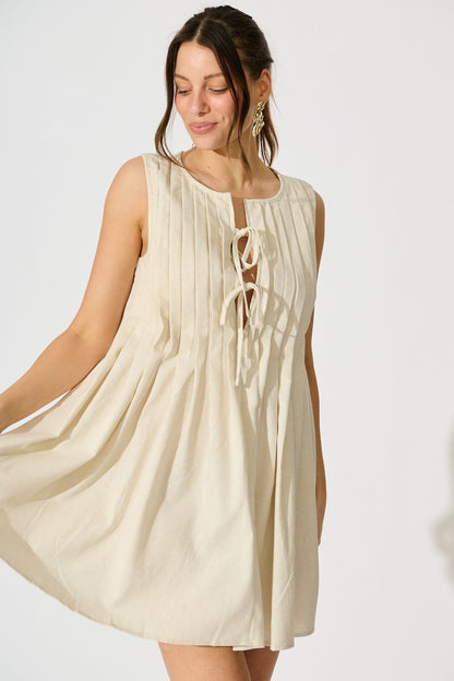 Elisara Tie Front Dress in Oatmeal Linen Blend