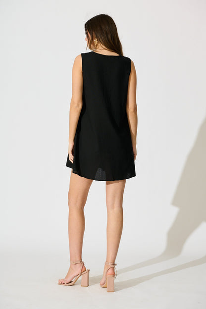 Elisara Tie Front Dress in Black Linen Blend