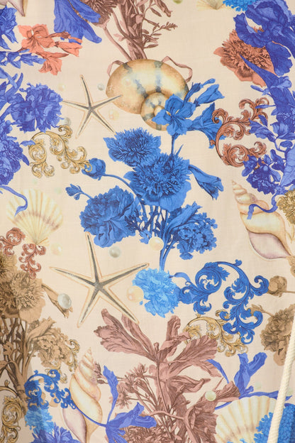 Dalton Maxi Skirt in Blue with Multi Floral Placement Cotton Blend