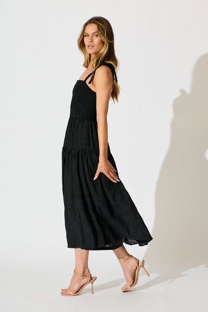 Lila Rea Maxi Sundress in Black Swiss Dot