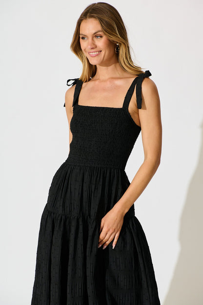 Lila Rea Maxi Sundress in Black Swiss Dot