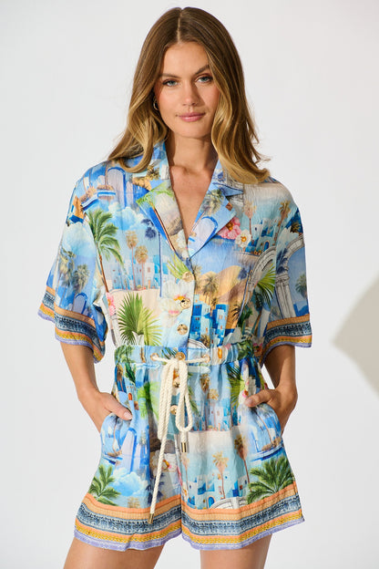 Maui Playsuit in Blue Multi Print