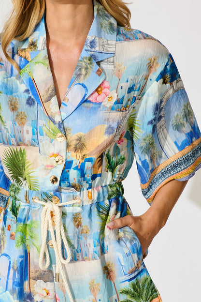 Maui Playsuit in Blue Multi Print