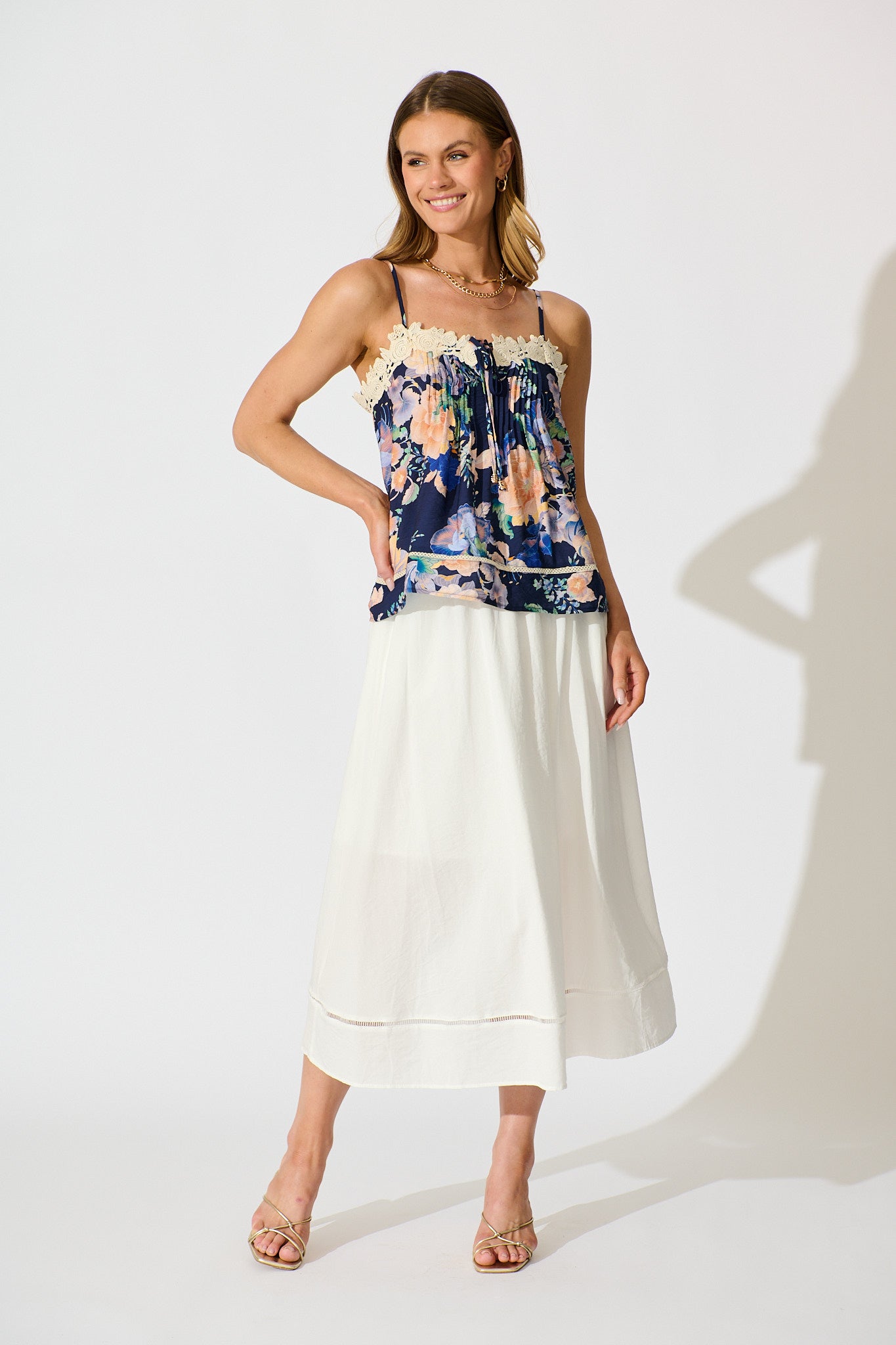 Susie Cami Top In Navy with Multi Floral