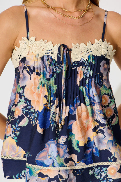 Susie Cami Top In Navy with Multi Floral