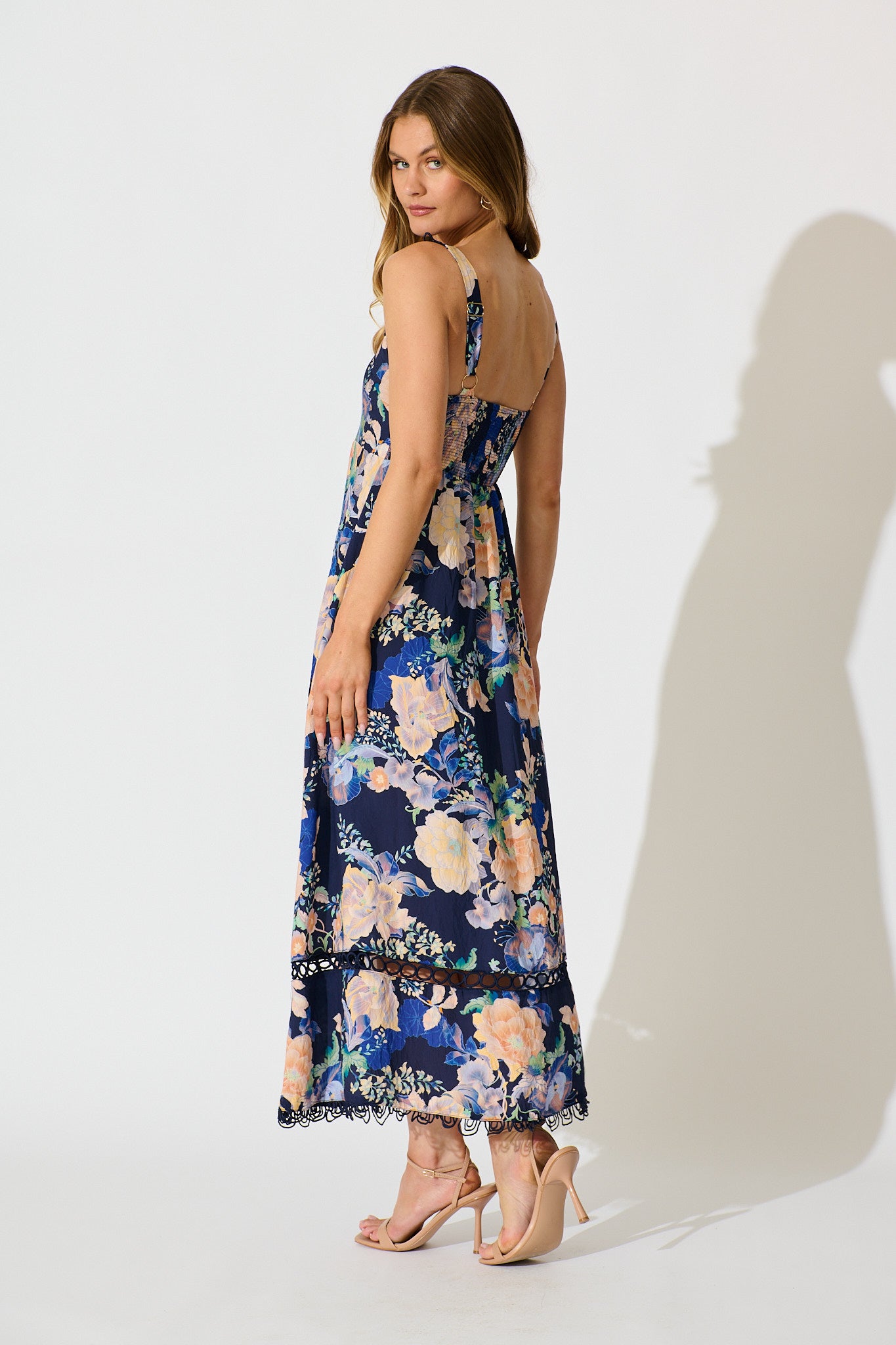Nela Maxi Sundress In Navy with Multi Floral