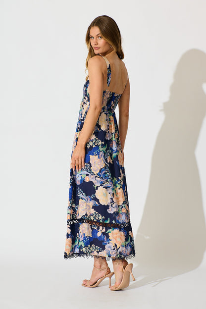 Nela Maxi Sundress In Navy with Multi Floral